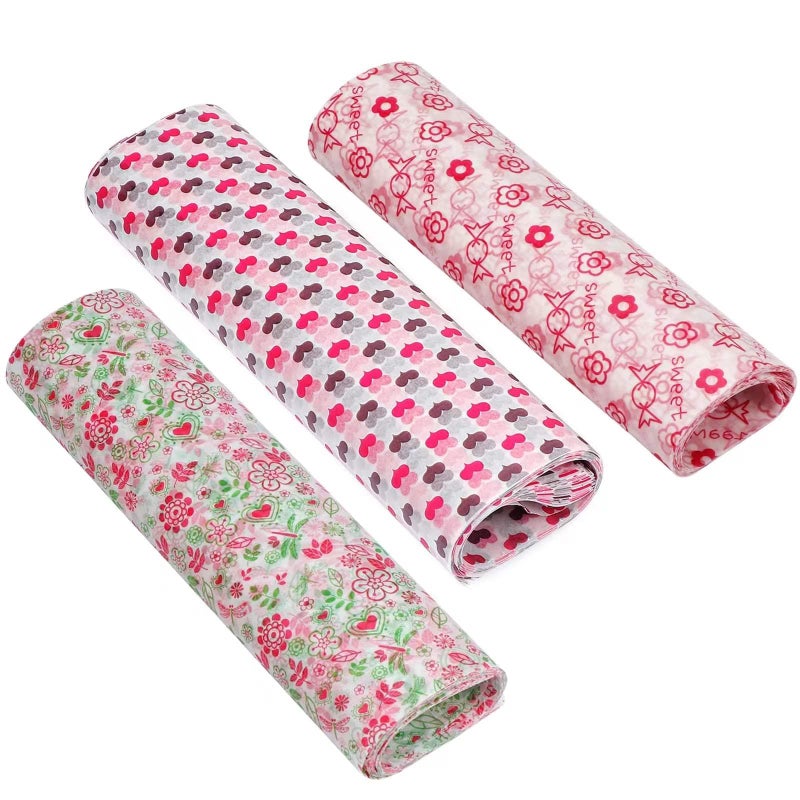 Suiwen Heart, Flower, Candy Wax Paper for Food, Greaseproof Deli Paper, Waterproof Hamburger Liners, 25 * 22cm (9.8 * 8.6""): Wrapping Tissue for Plastic Food Basket - Image 1